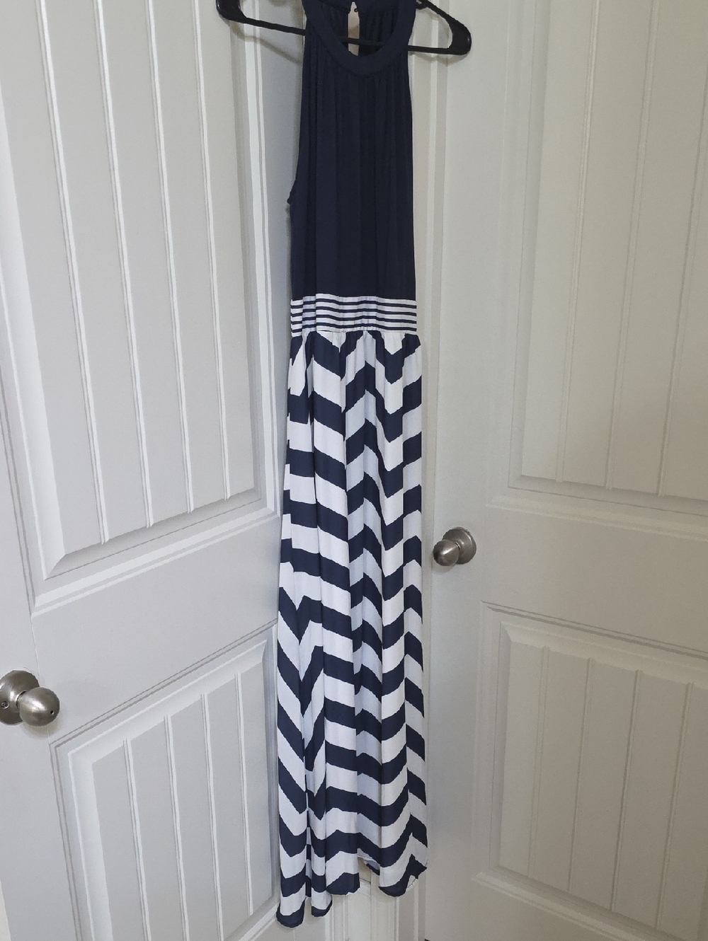 Navy and White Chevron Maxi Dress